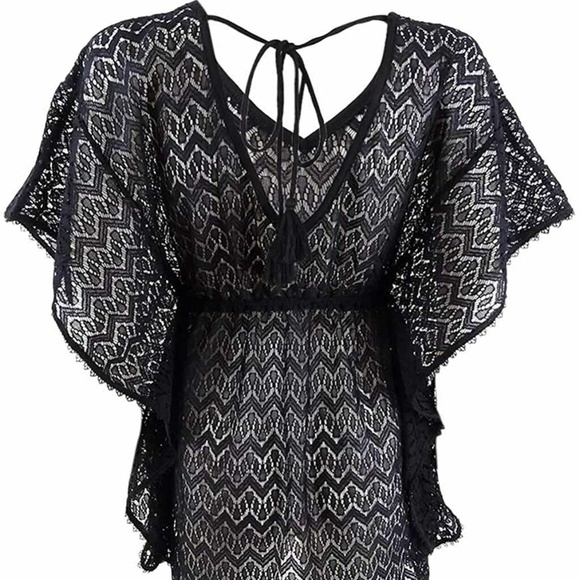 Miken Black Crochet Swimsuit Cover Up Caftan - Picture 4 of 4